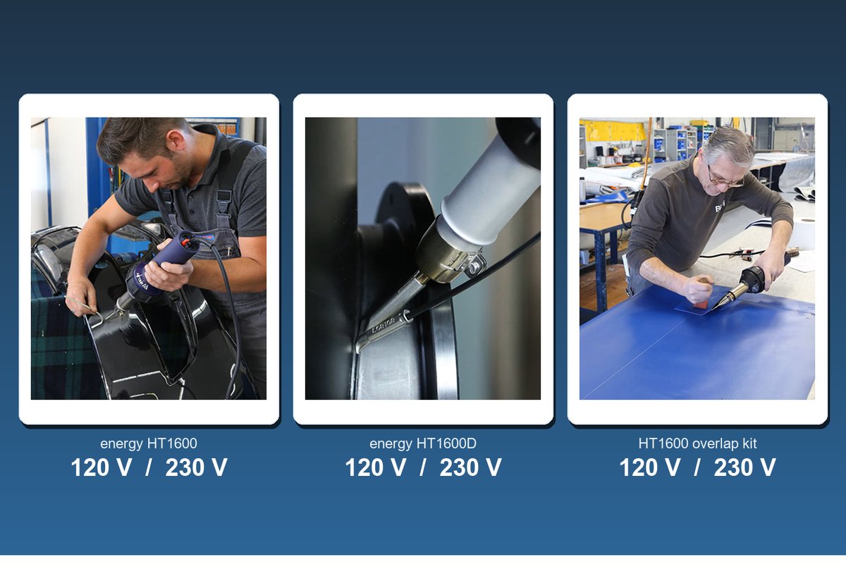 Weldy energy HT1600 and HT1600D hot air guns with separate 120 V and 230 V supply versions for plastic welding