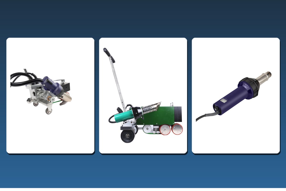 Automatic roofing welder and hot air gun for thermoplastic roofing membrane welding